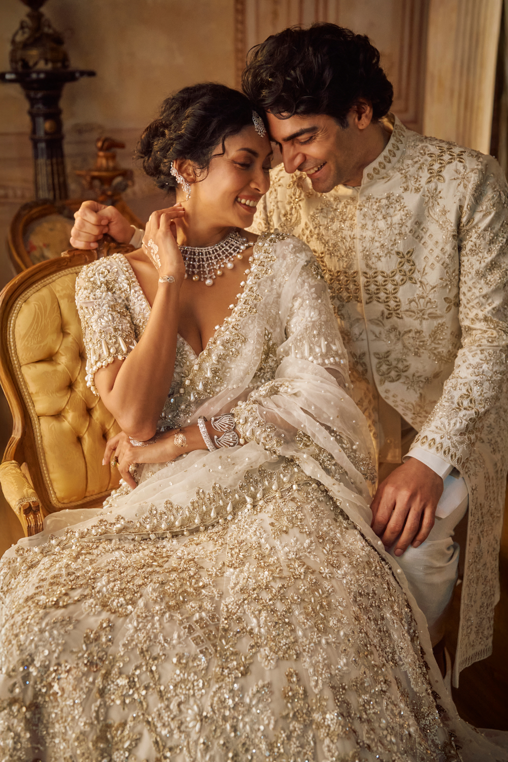 Ivory Gold Lehenga Saree Set