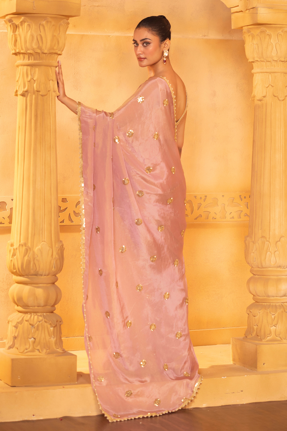 Pink Tissue Saree Set