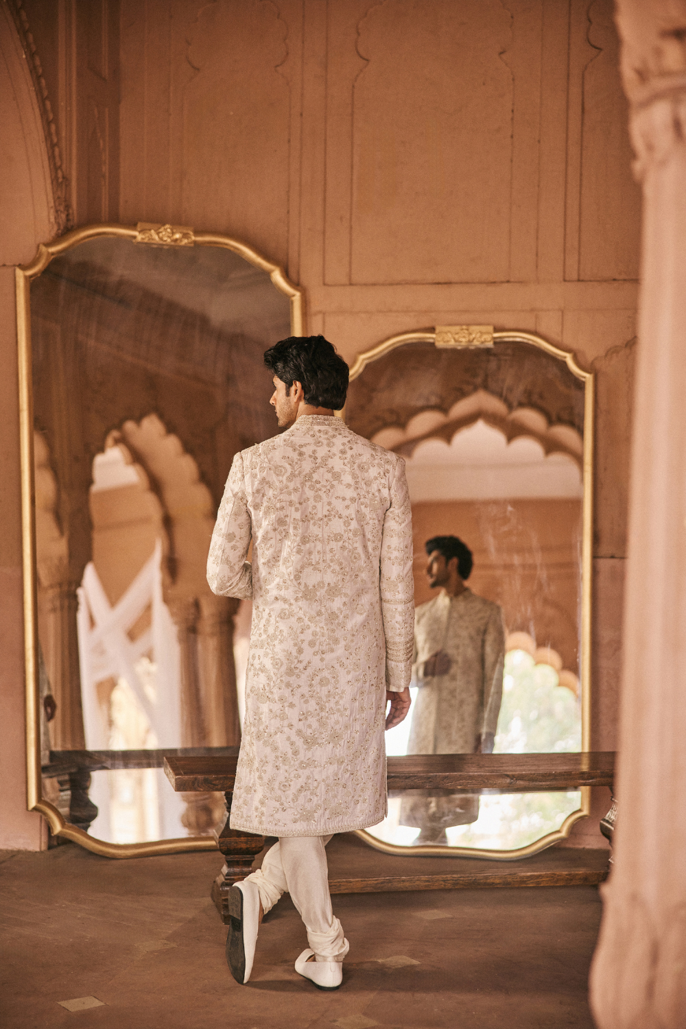 Ivory, white, dori embroidery, sherwani