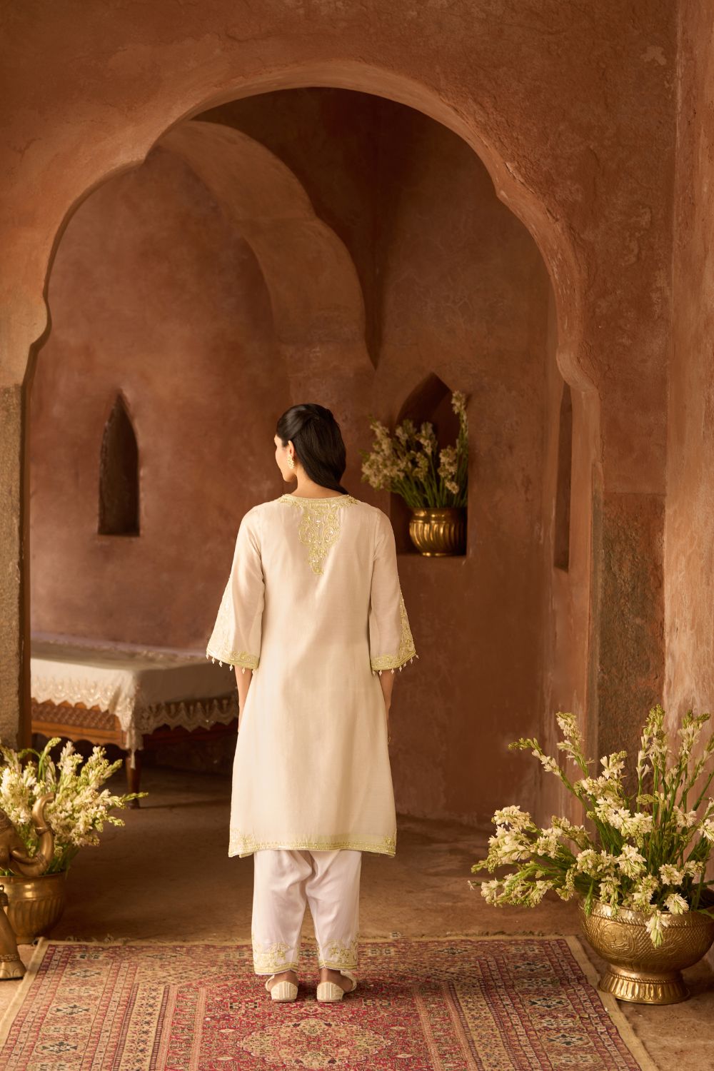 HANI - DAISY IVORY WITH MINT GREEN A-LINE KURTA WITH SALWAR AND DUPATTA