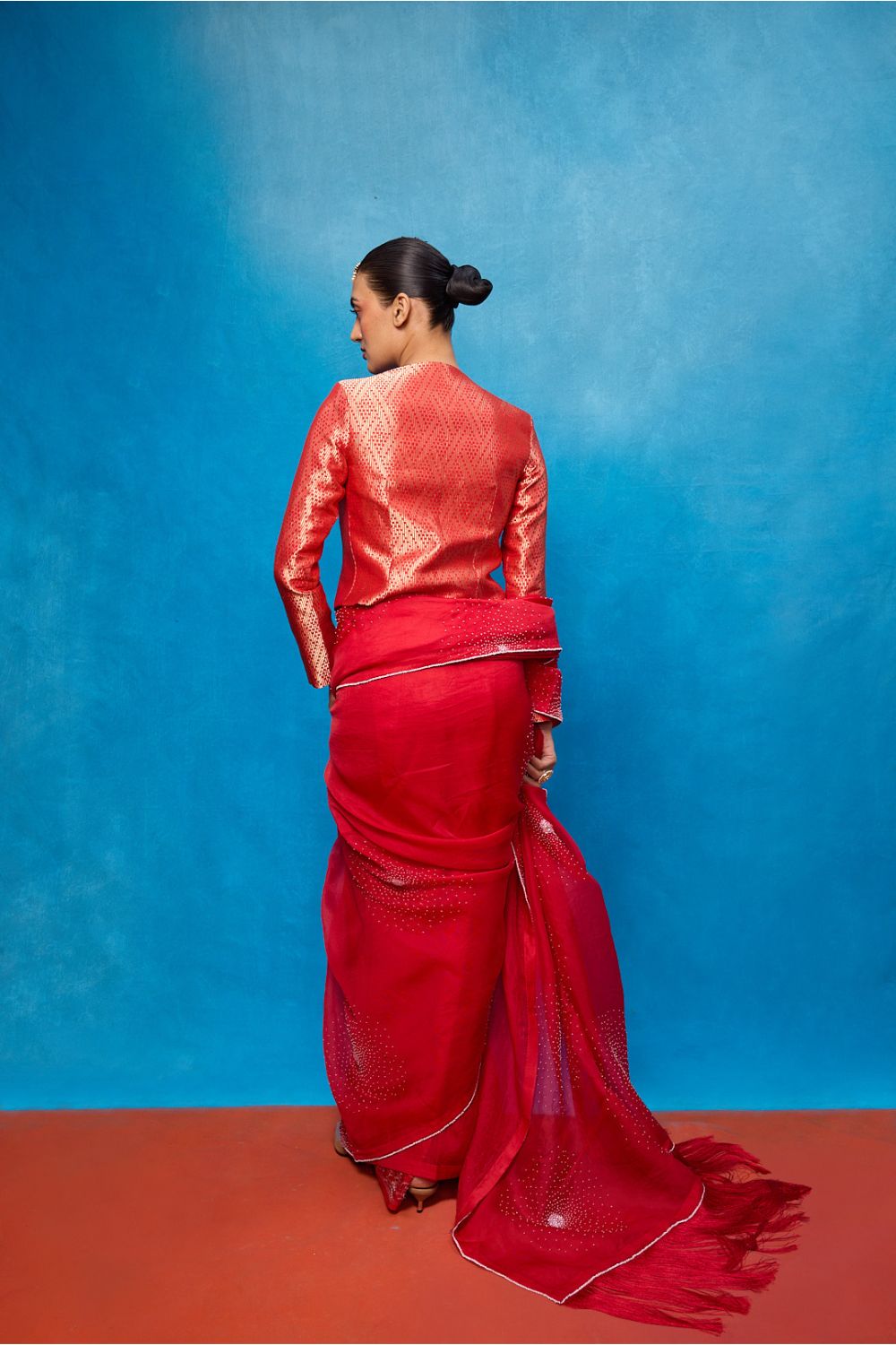Handwoven Red Kora Banarasi Saree