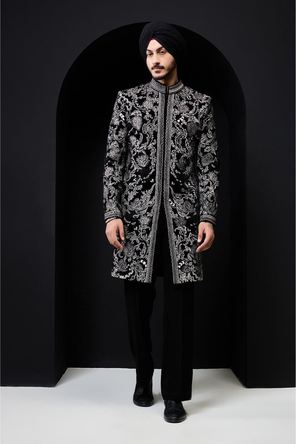 Black indowestern detailing with thread work