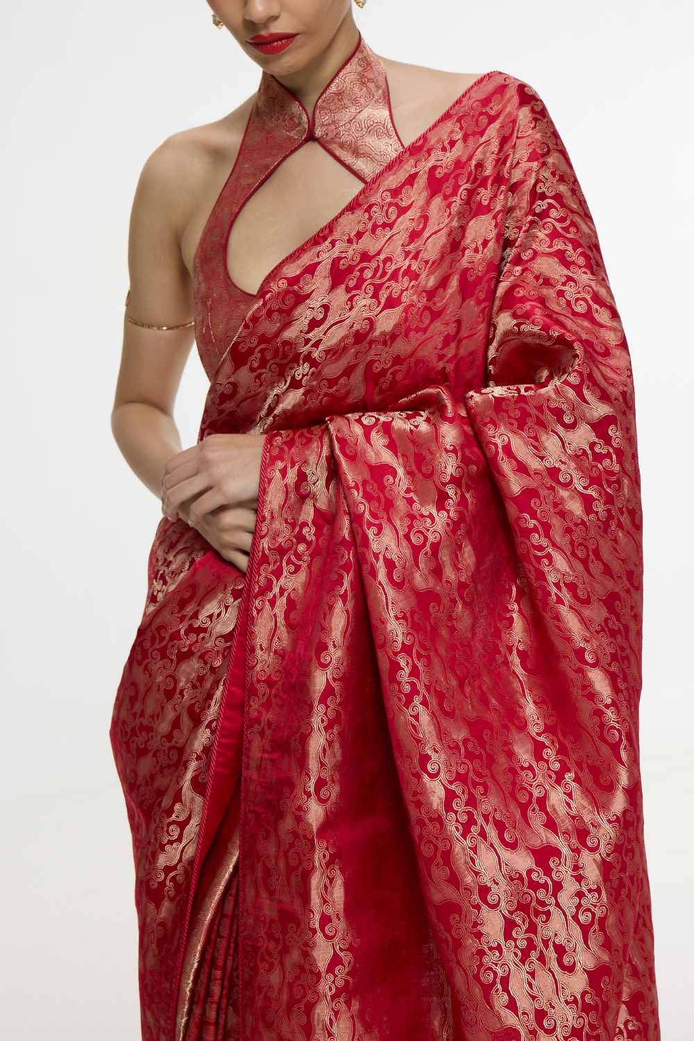 Handwoven Crimson Red Silk Tissue Saree