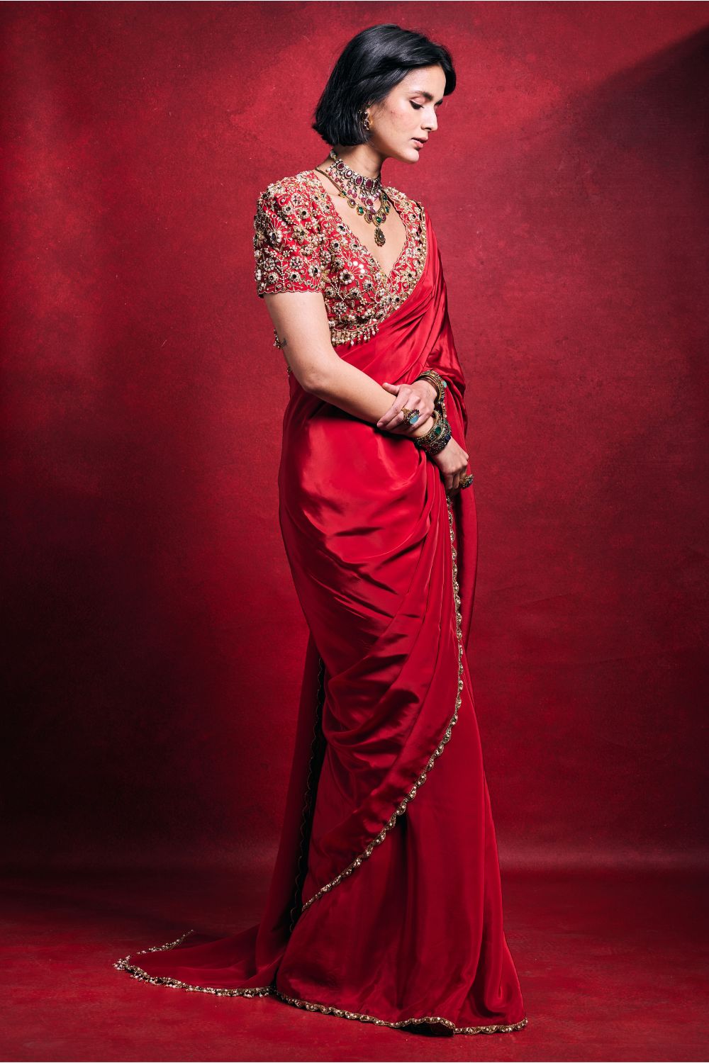 RED CREPE SAREE