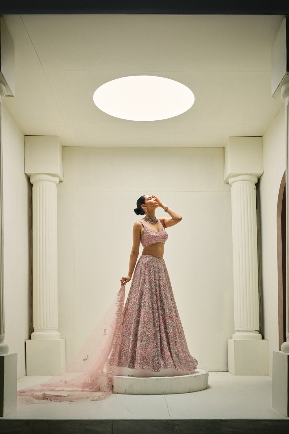 Champagne Crystal Bloom Lehenga Set