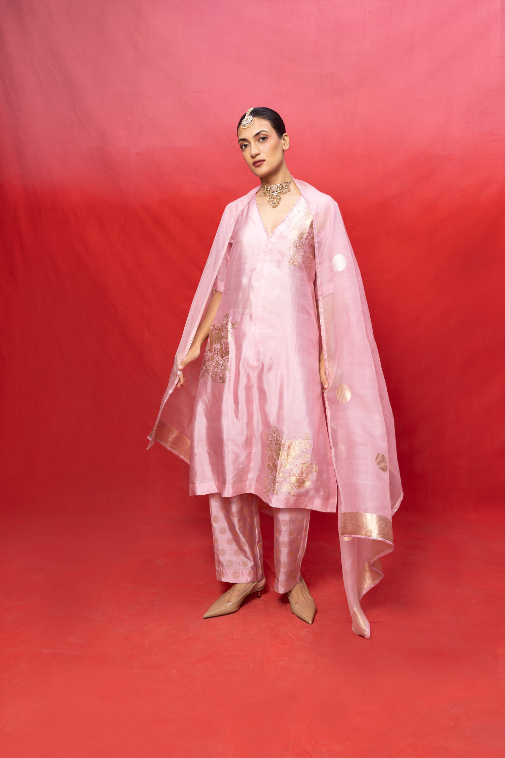 Handwoven Pink Silk Banarasi Suit Set