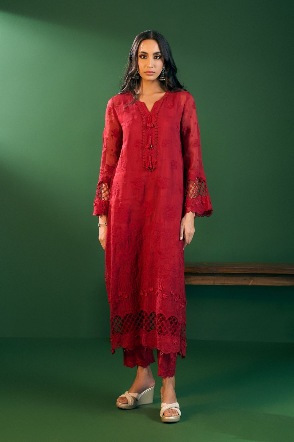 Ina Organza Red Kurta Set