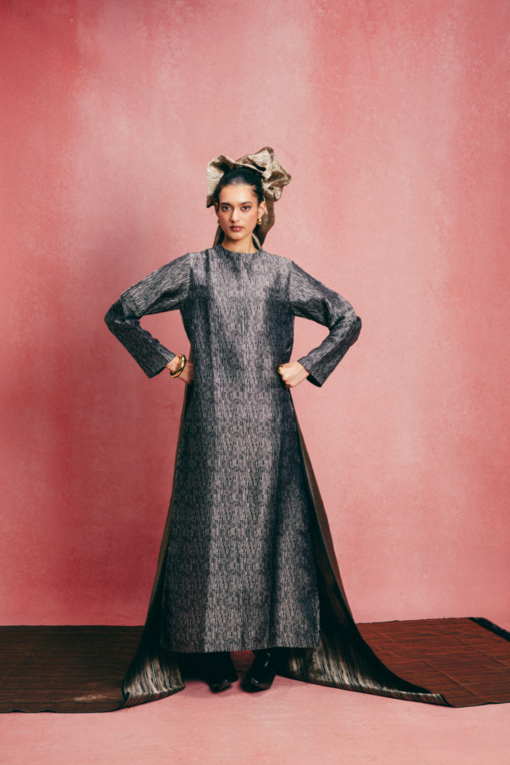 Handwoven Jet Black Banarasi Kaftan