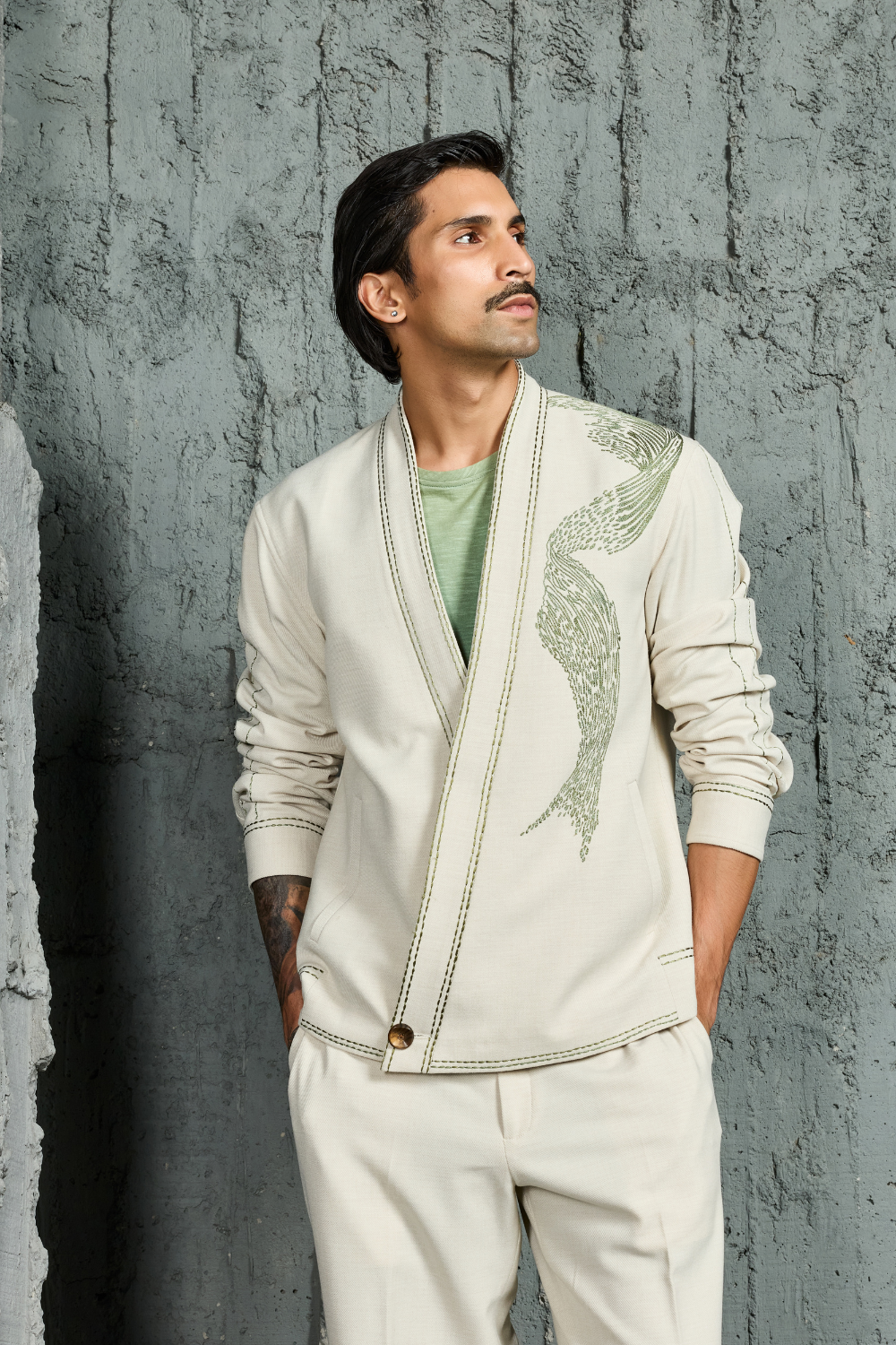 Ice Grey Abstract Spiral Shacket Set