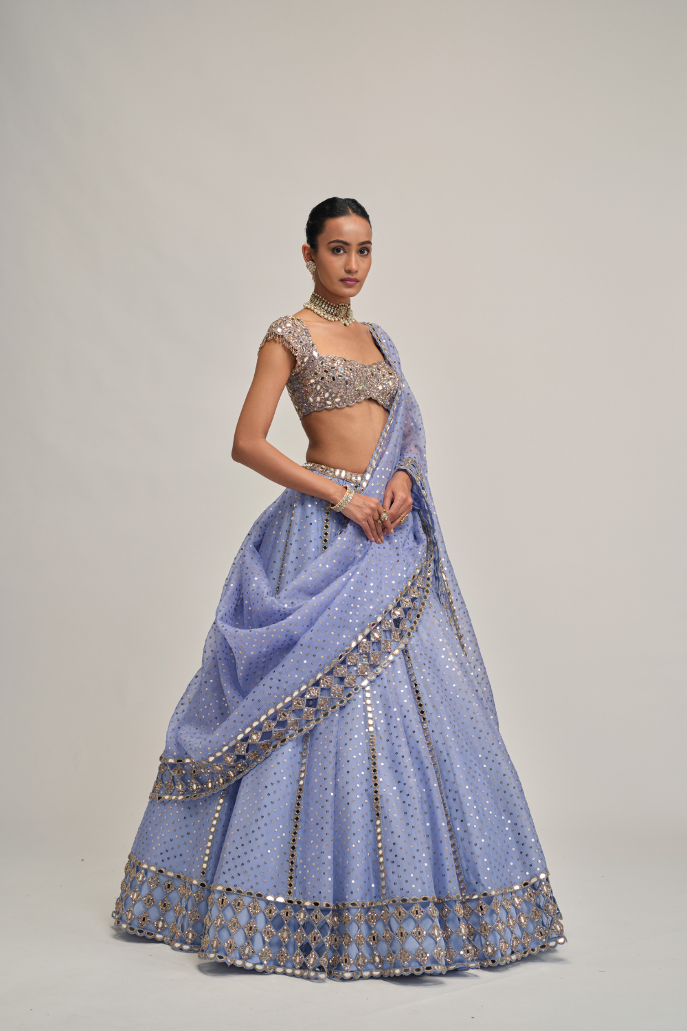 Dew Blue Sequins Embroidered Lehenga Set