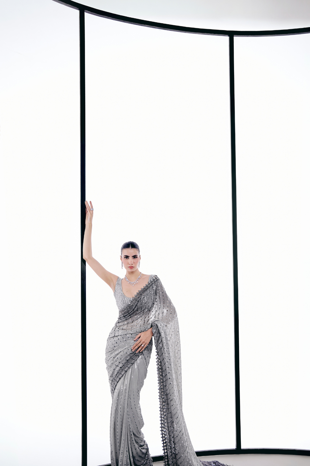 Grey Ombre Cutwork Saree Set