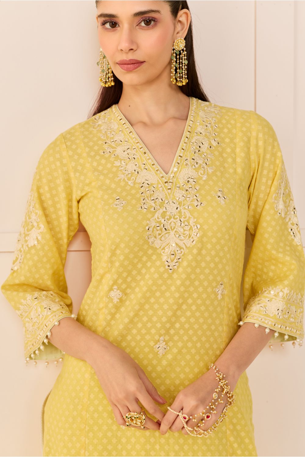 RUHANI - LEMON YELLOW LONG KURTA WITH SKIRT AND DUPATTA