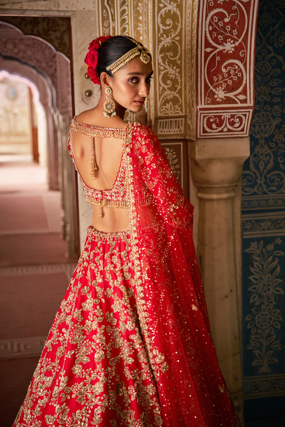 Red Crystal Lehenga Set
