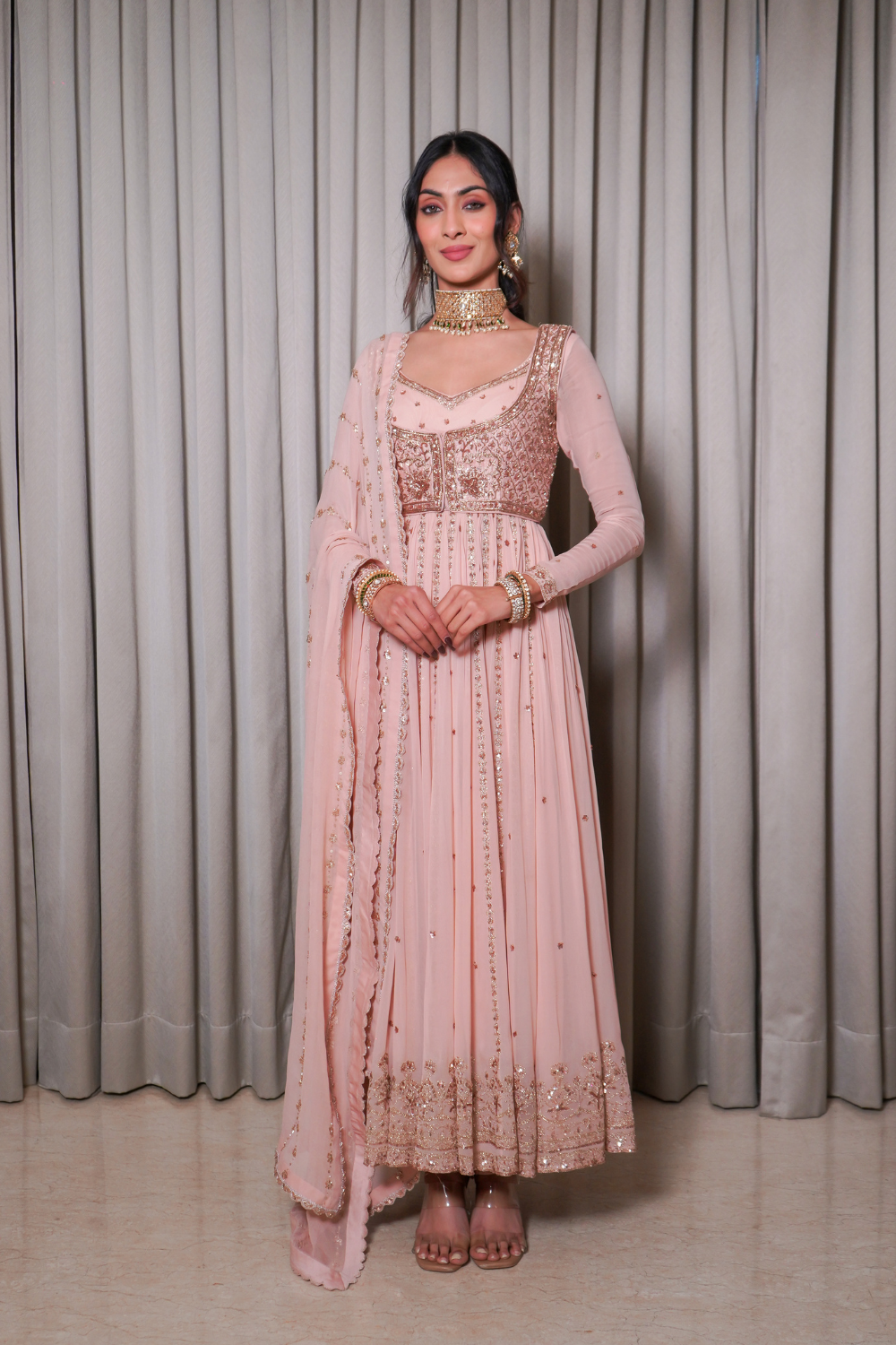 Blush pink anarkali set