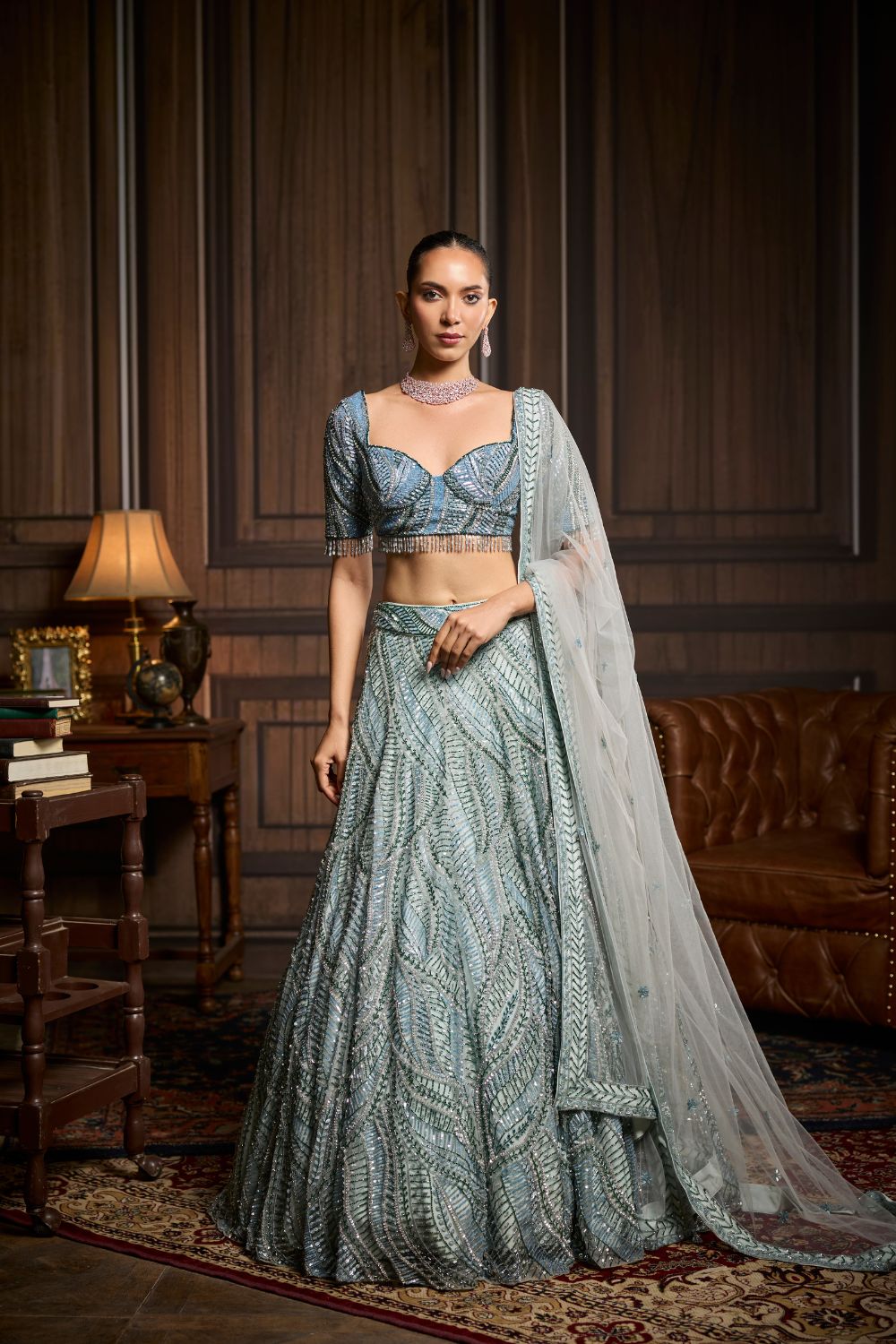 ICE BLUE FULLY EMBELLISHED LEHENGA SET