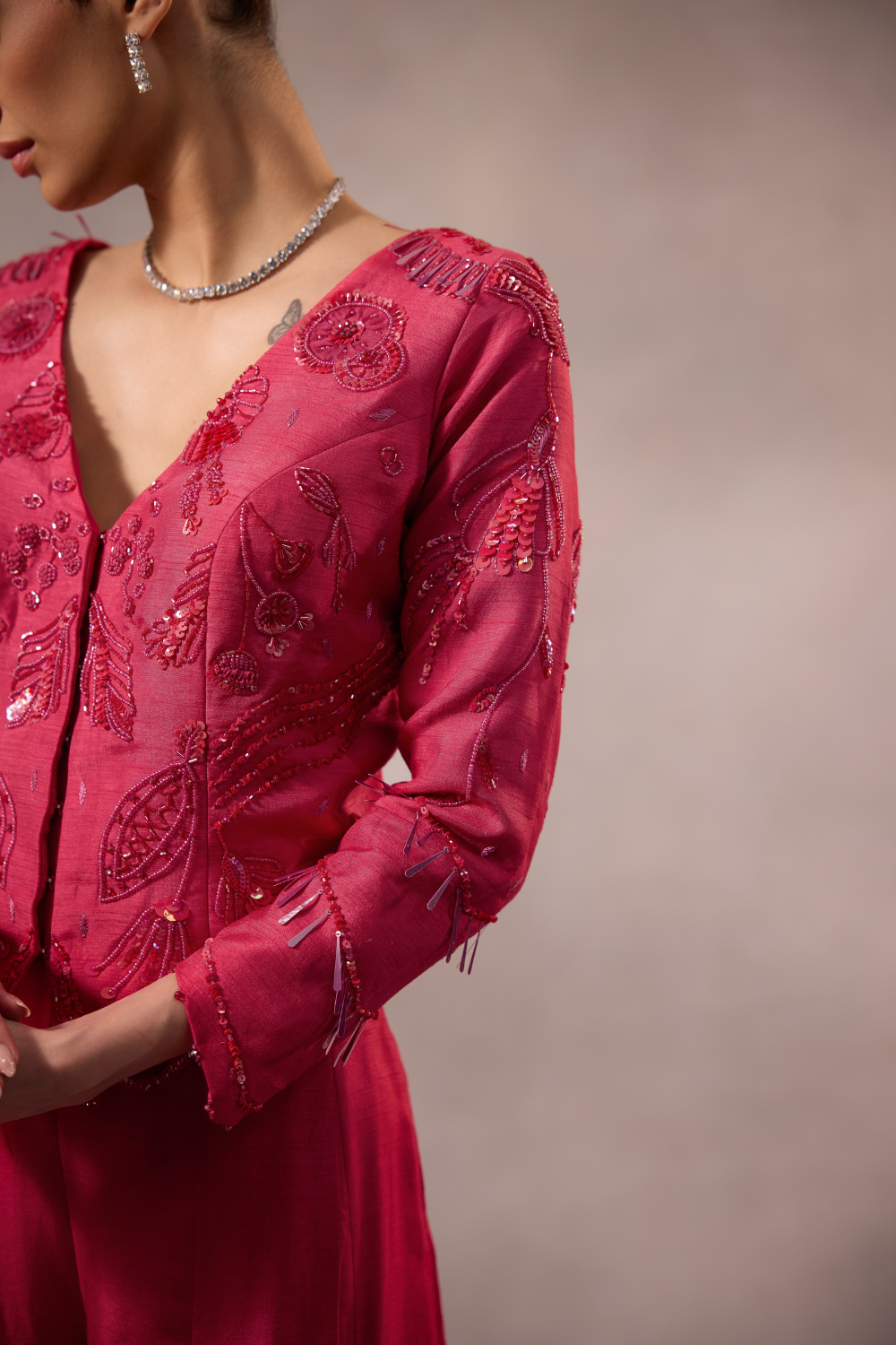 Cherry Pink Embroidered Sharara Set