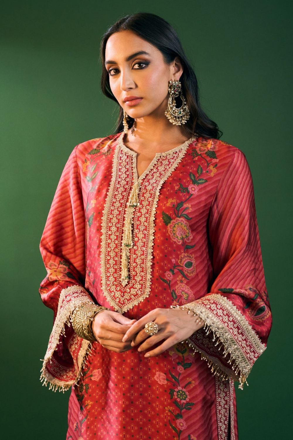 Osha Cupro Satin Red Kurta Set