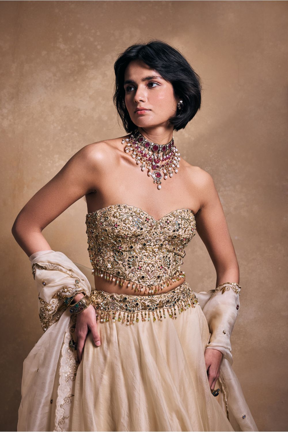CREAM ORGANZA LEHENGA SET