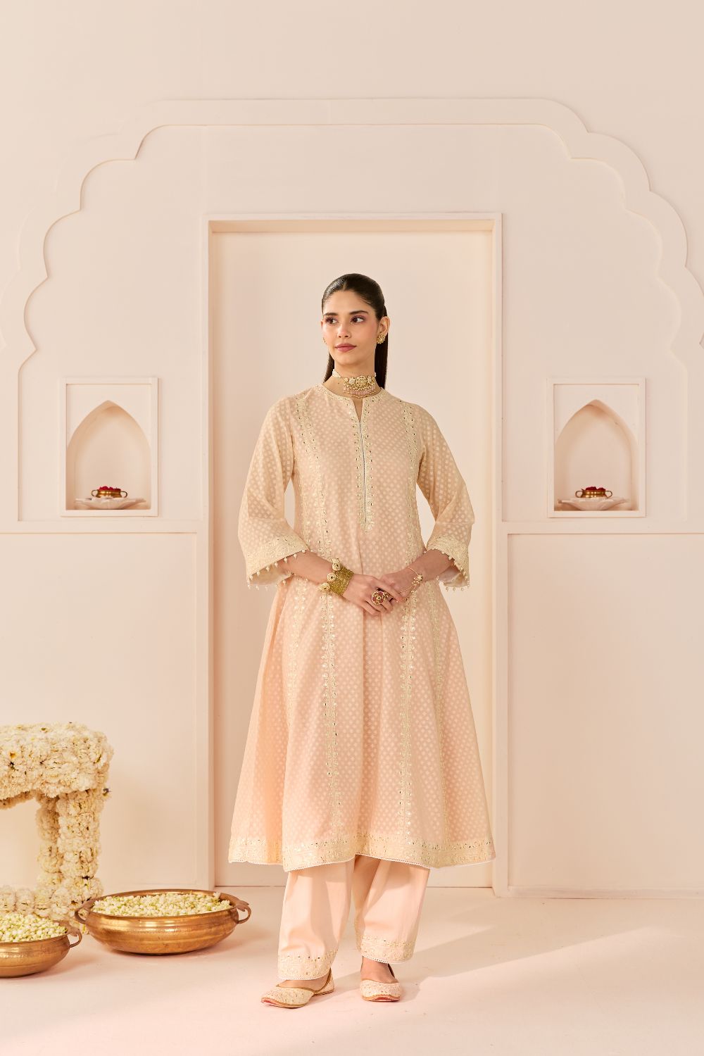 FIRDAUS - CARNATION PINK LONG KALIDAAR CHAUGA WITH DOGRI SALWAR AND DUPATTA