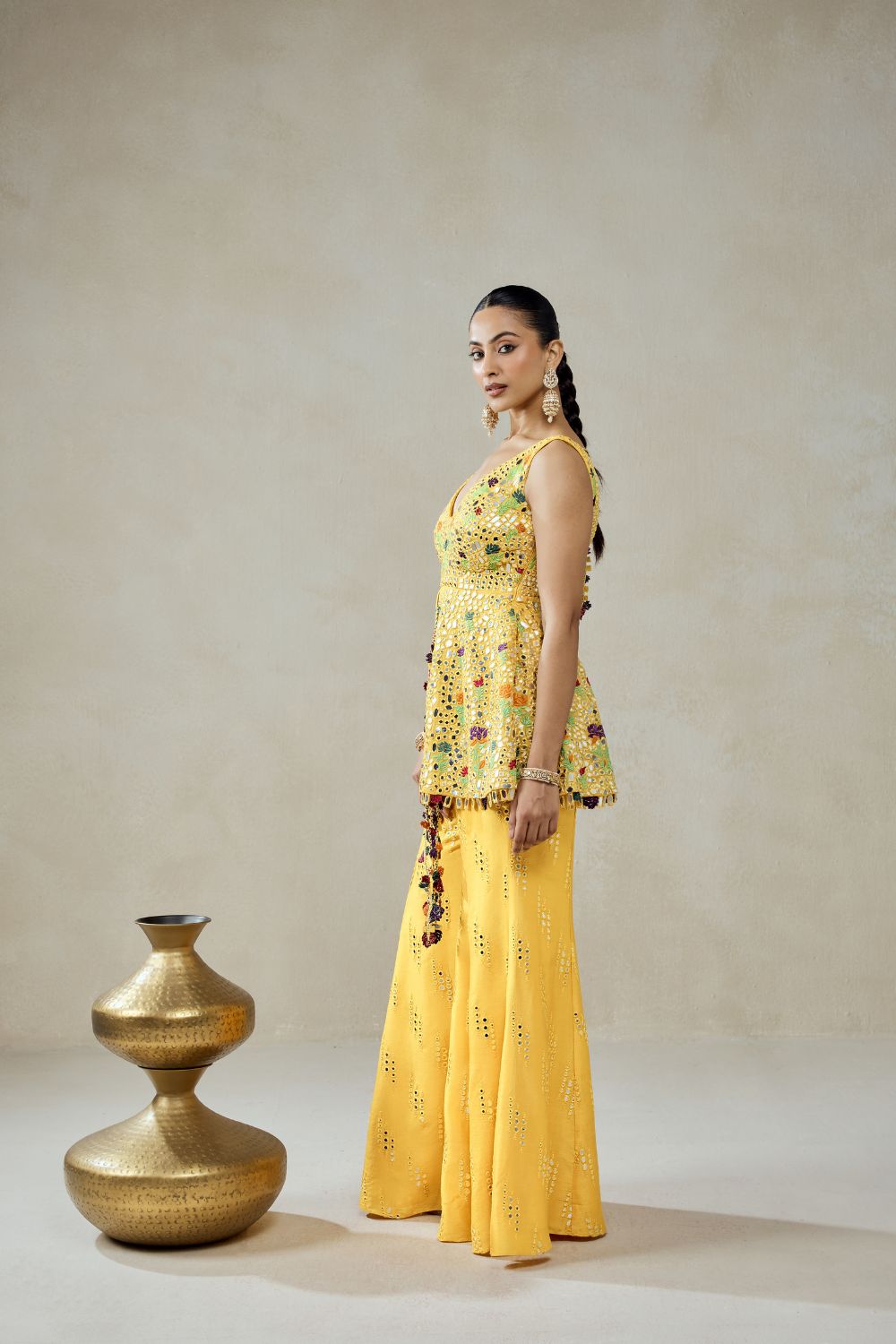 Yellow Sharara Trouser Peplum Set