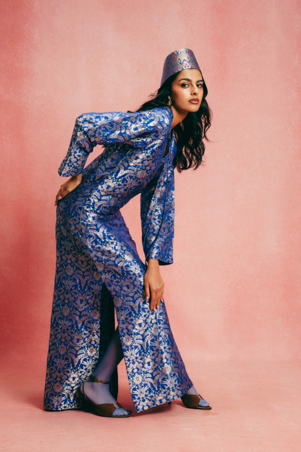 Handwoven Royal Blue Banarasi Kaftan