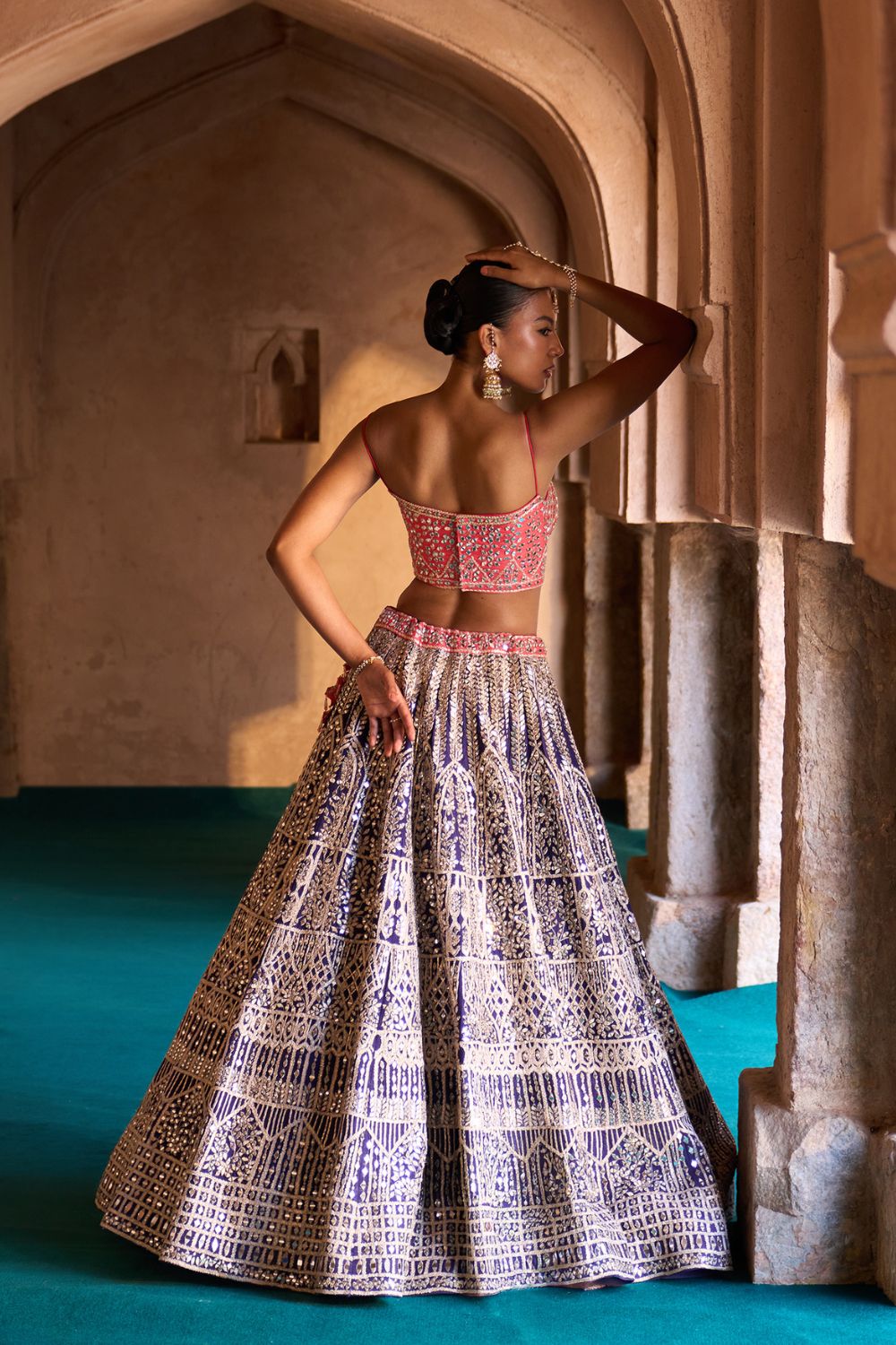 AMRIT — Midnight Indigo Raw Silk Lehenga Set with Contrast Blouse
