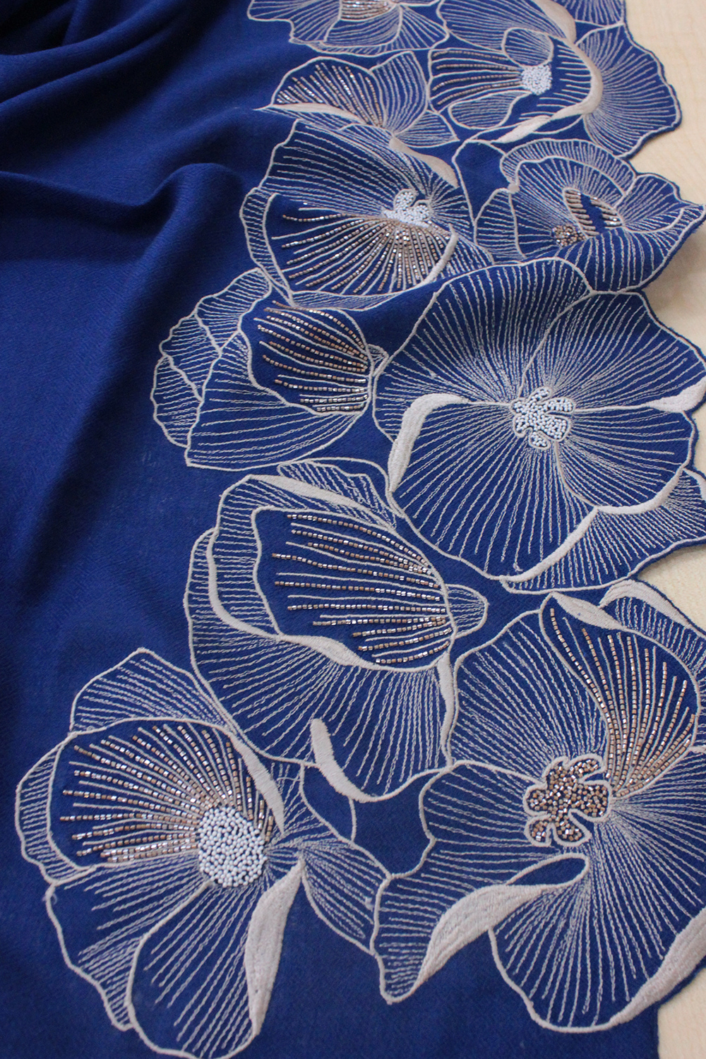 Poppy Affair | Embroidered Wool Silk Stole – True Blue