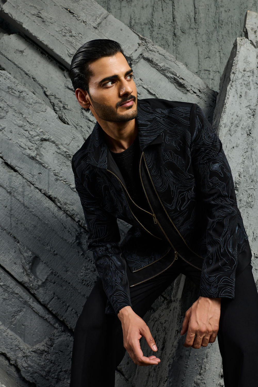 Black Abstract Wave Shacket Set