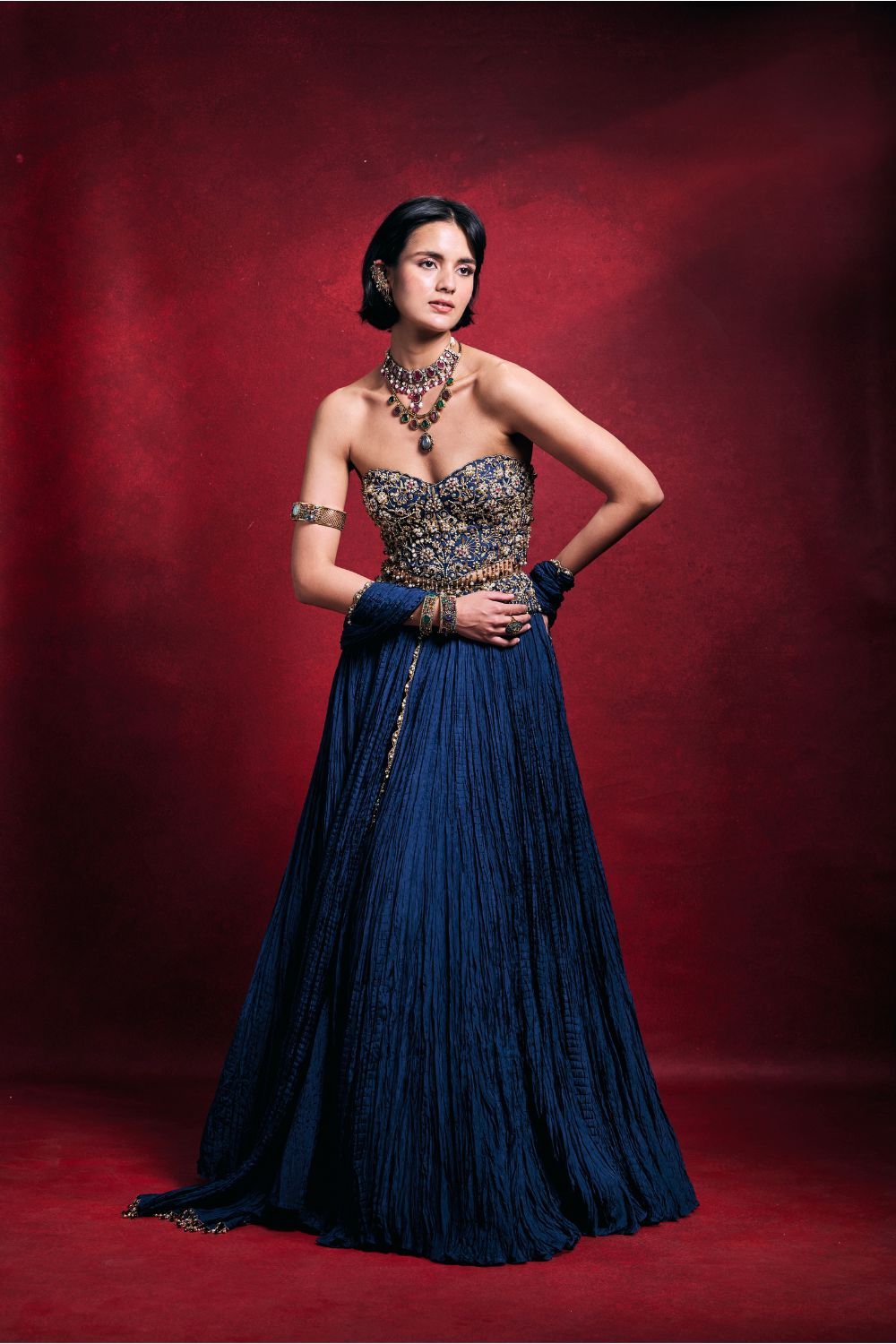 ROYAL BLUE CRUSHED LEHENGA SET
