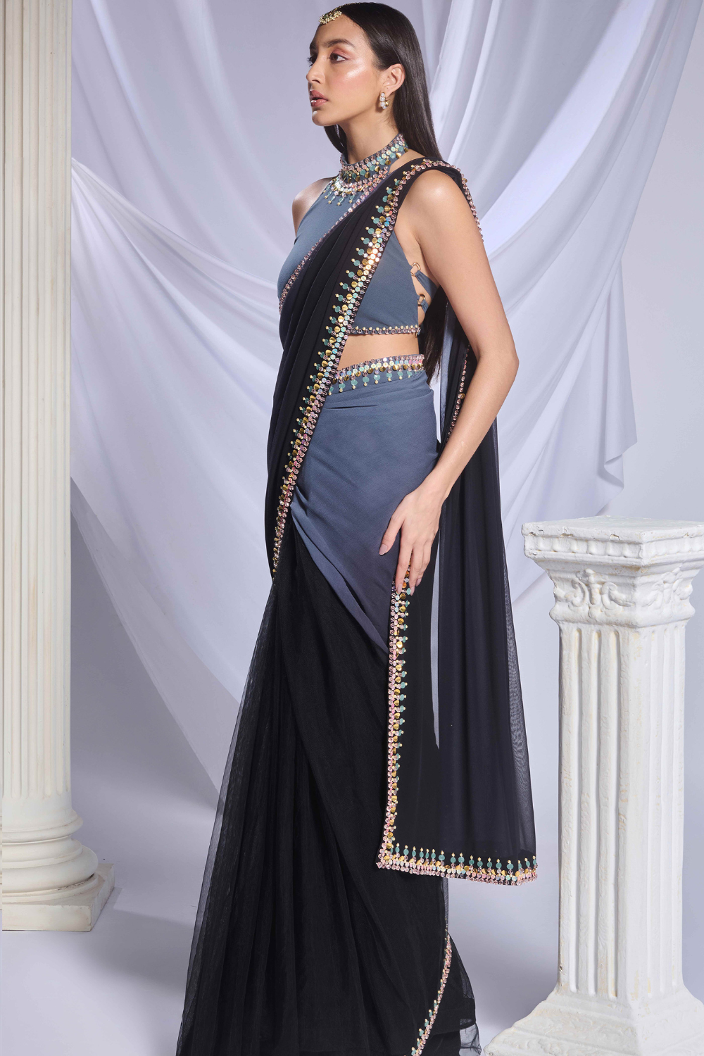 Black Rose Saree Set
