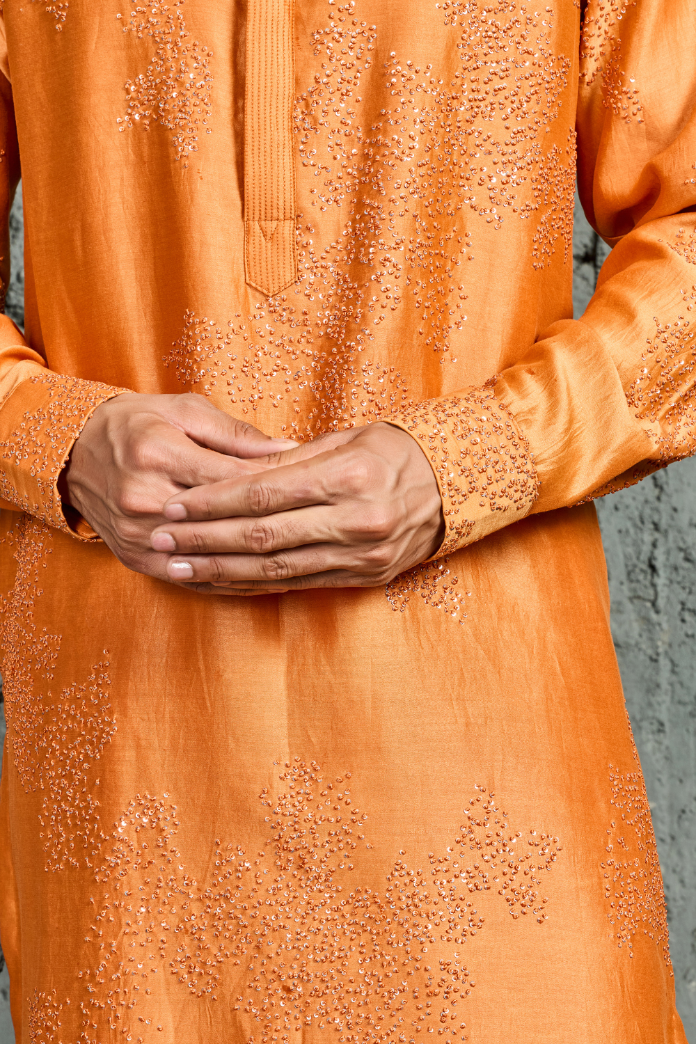 Sunset Bloom Orange French Knot Kurta Set