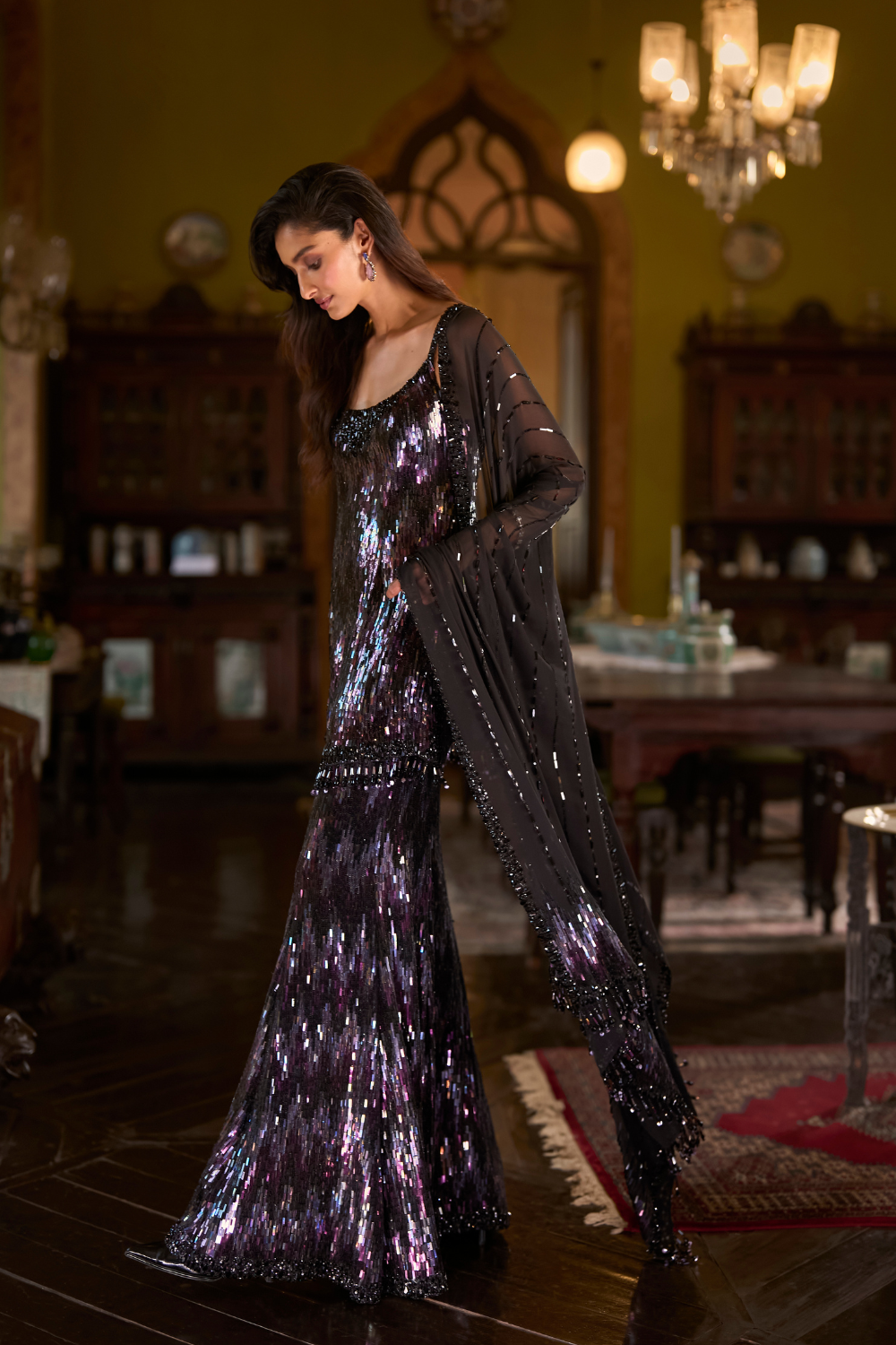 Black Multi-Coloured Sequin Sharara Set
