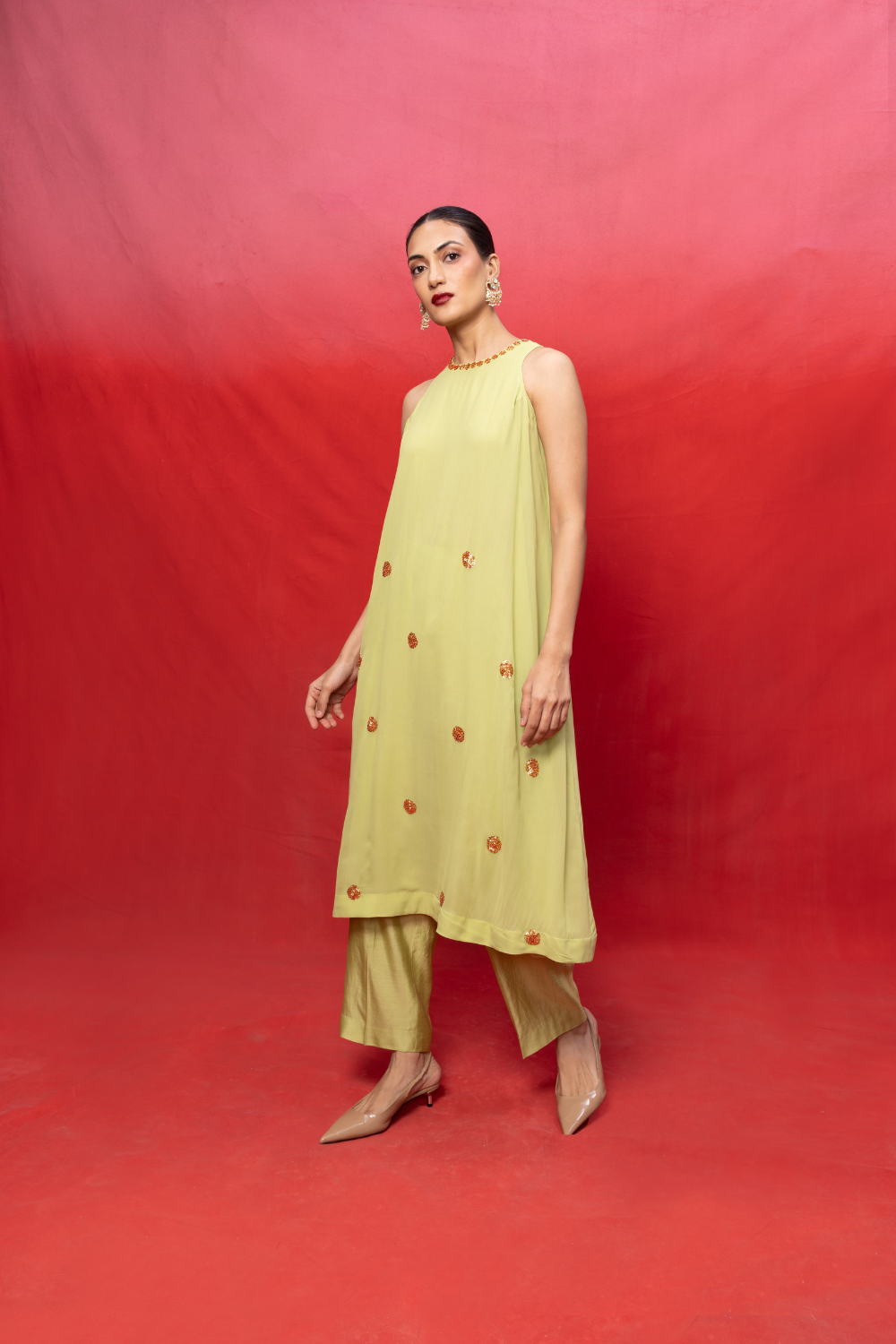 Handwoven Pistachio Green Embroidered Suit Set
