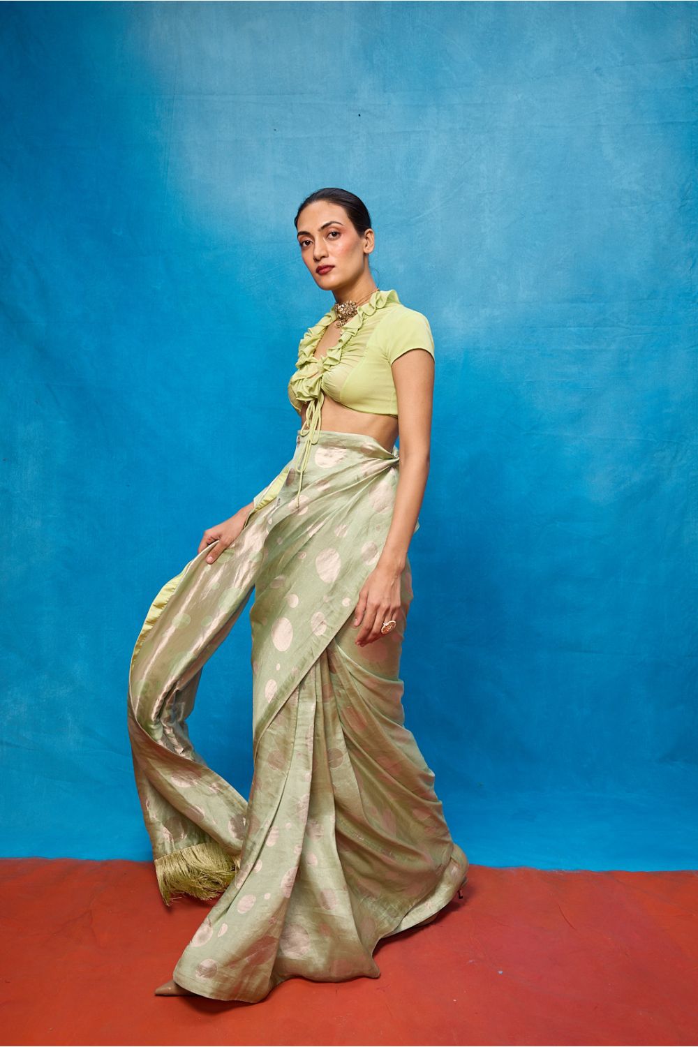 Handwoven Pistachio Green Chiffon Banarasi Saree