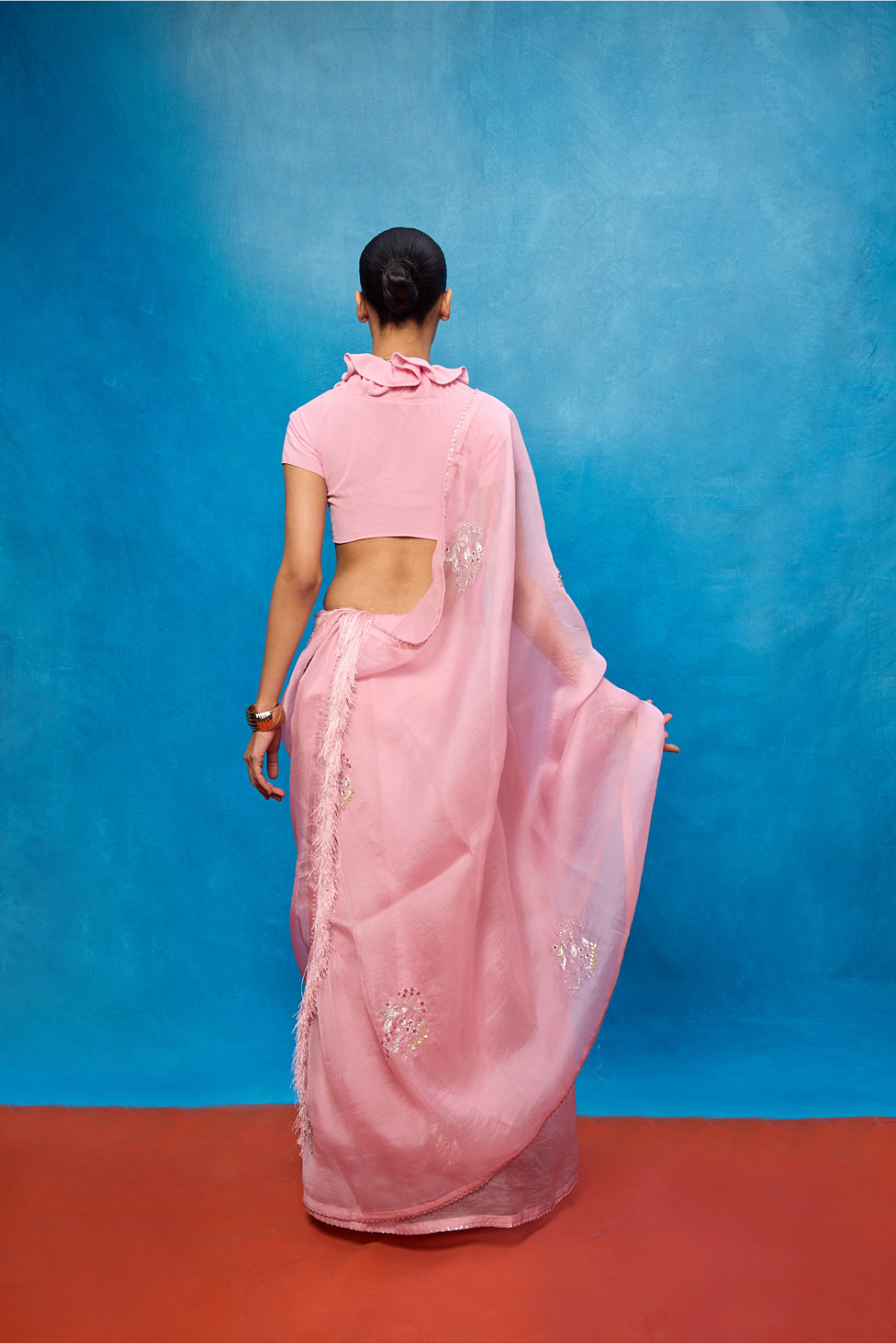 Handwoven Pink Kora Banarasi Saree