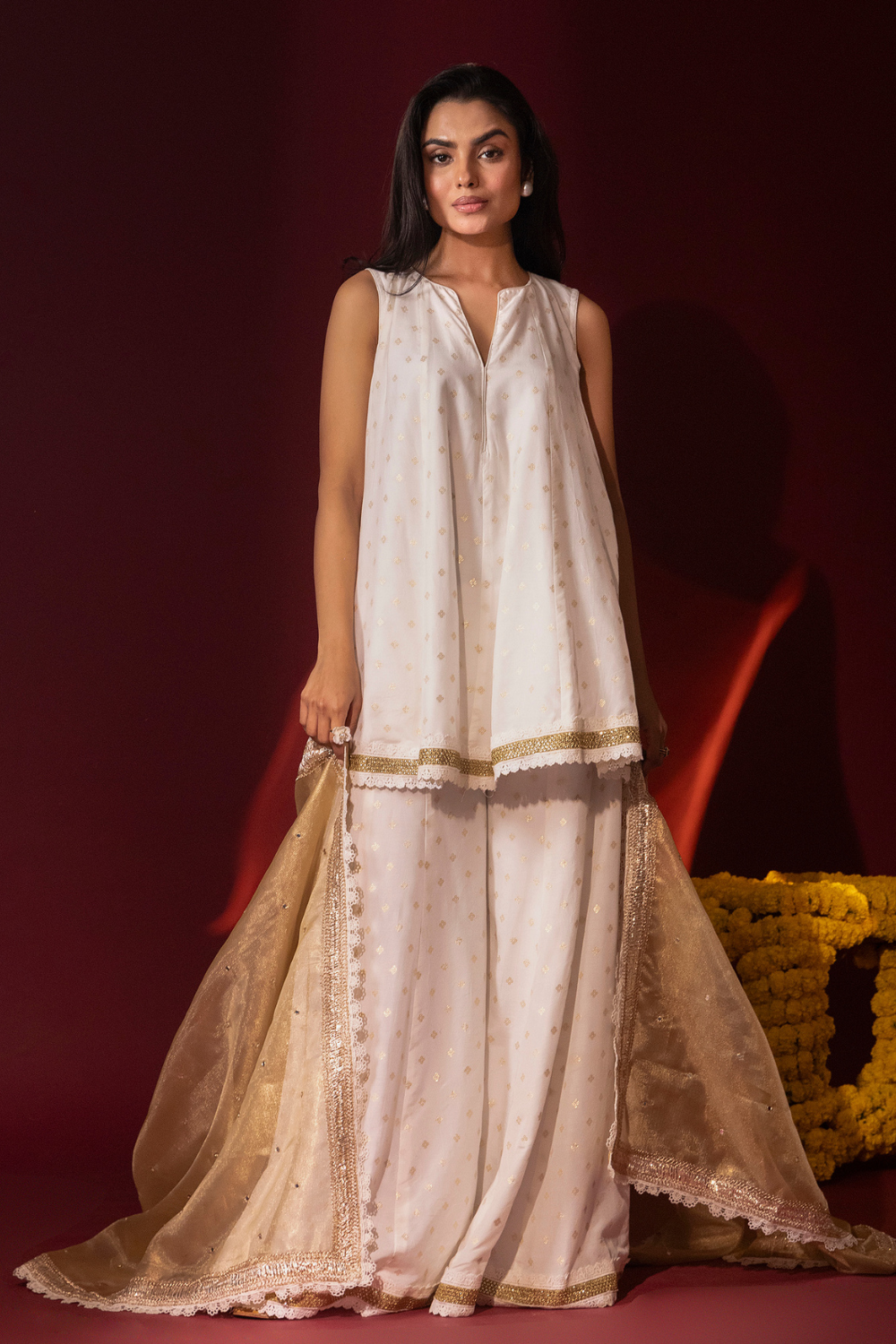 Ivory Peplum Sharara Set