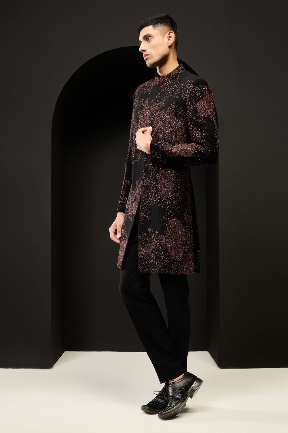 Black indo Western highlighting with sequins, pearls and thread work