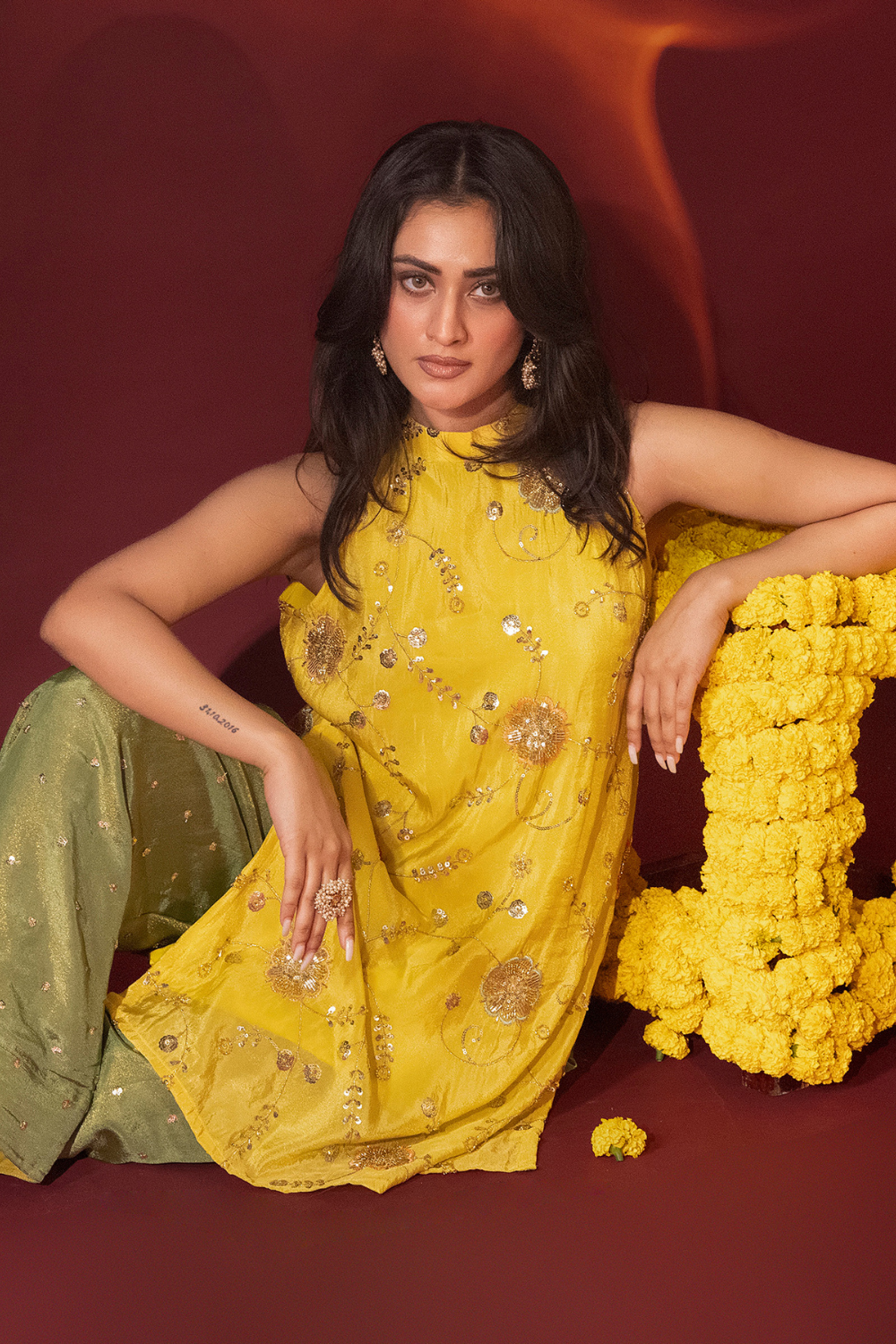 Tissue Halter Top and Farshi Salwar Set
