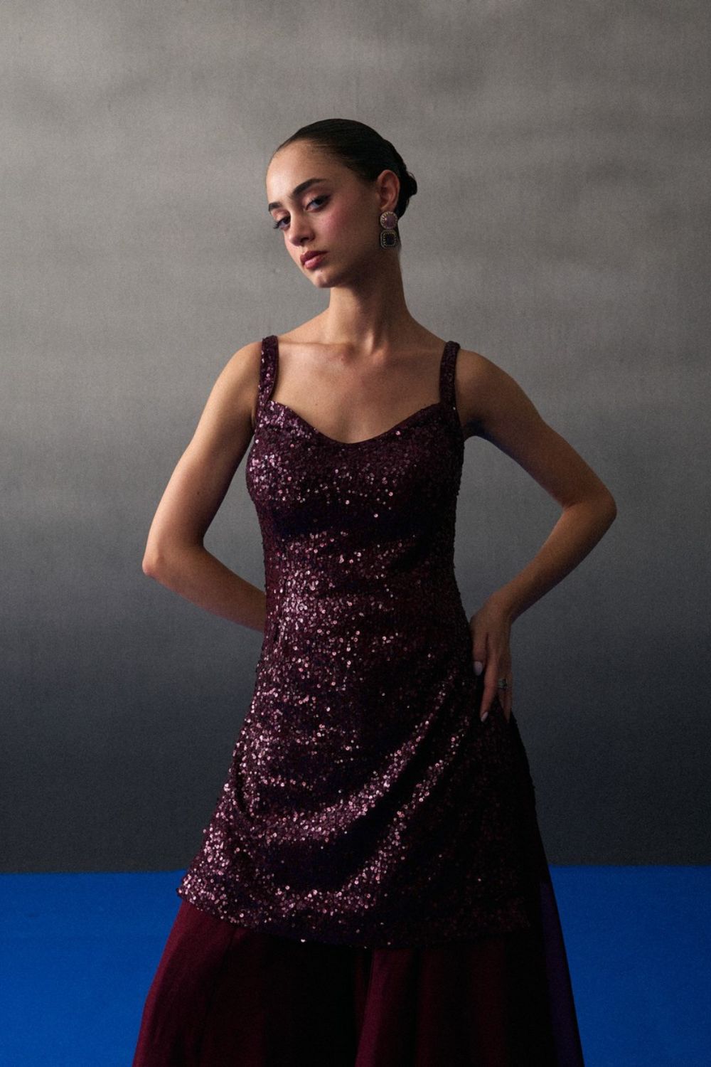 Crimson Sequins Sharara Set