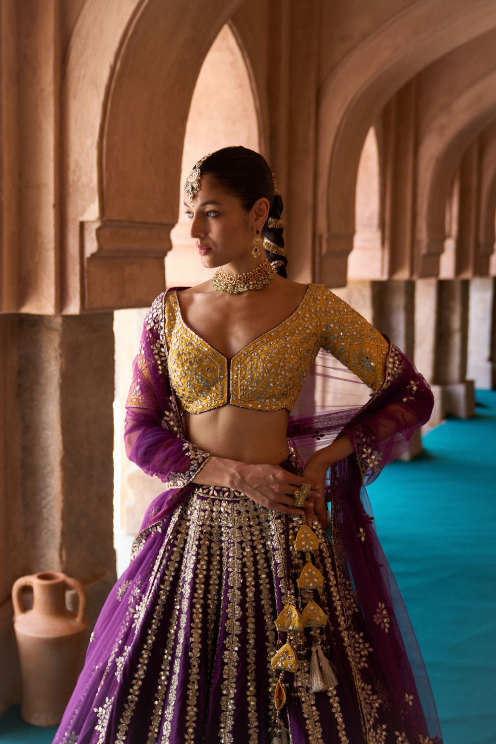 RAAT RANI — Purple Raw Silk Lehenga Set with Contrast Blouse