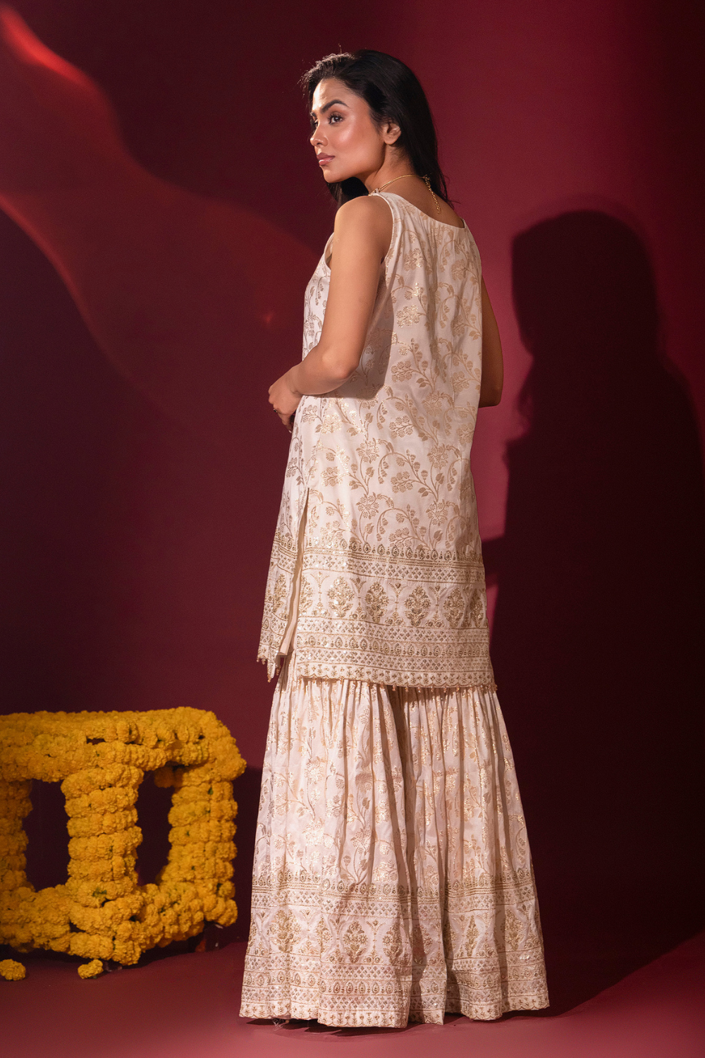 Ivory Brocade Kurta and Gharara with dupatta