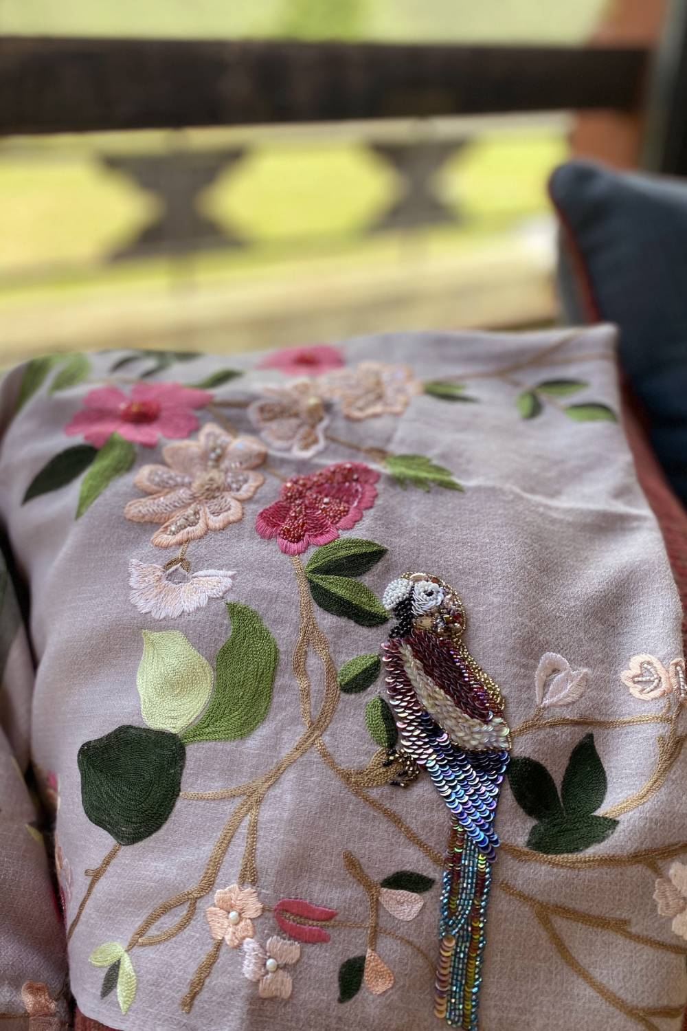 Magnificent Magnolia | Embroidered Pure Cashmere Stole