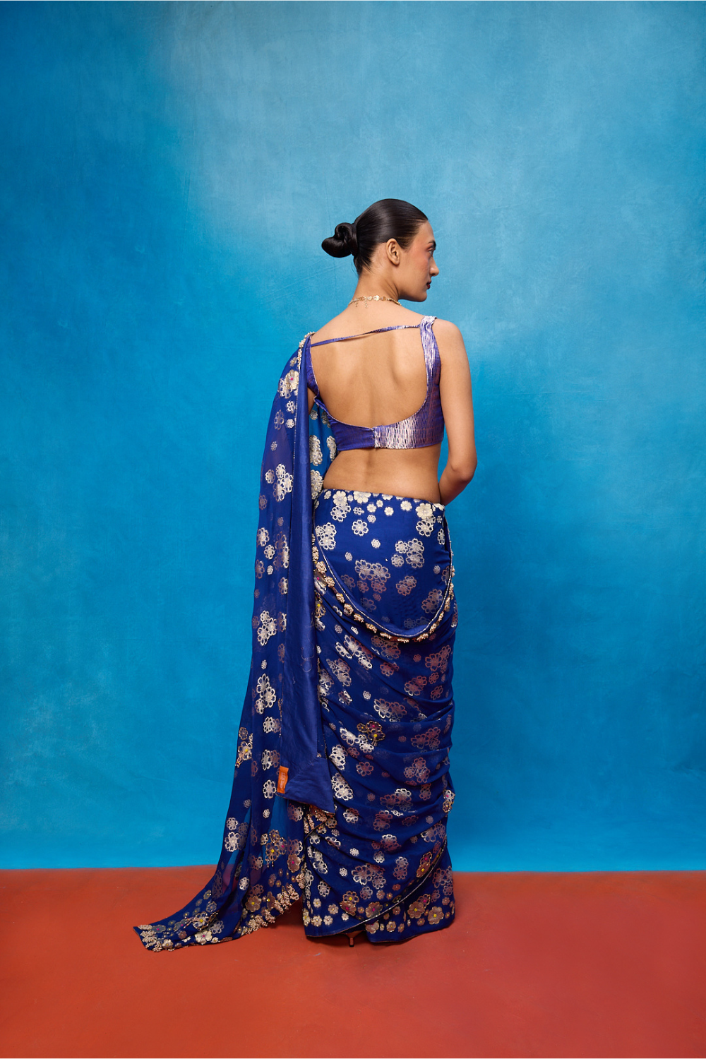Handwoven Royal Blue Chiffon Banarasi Saree