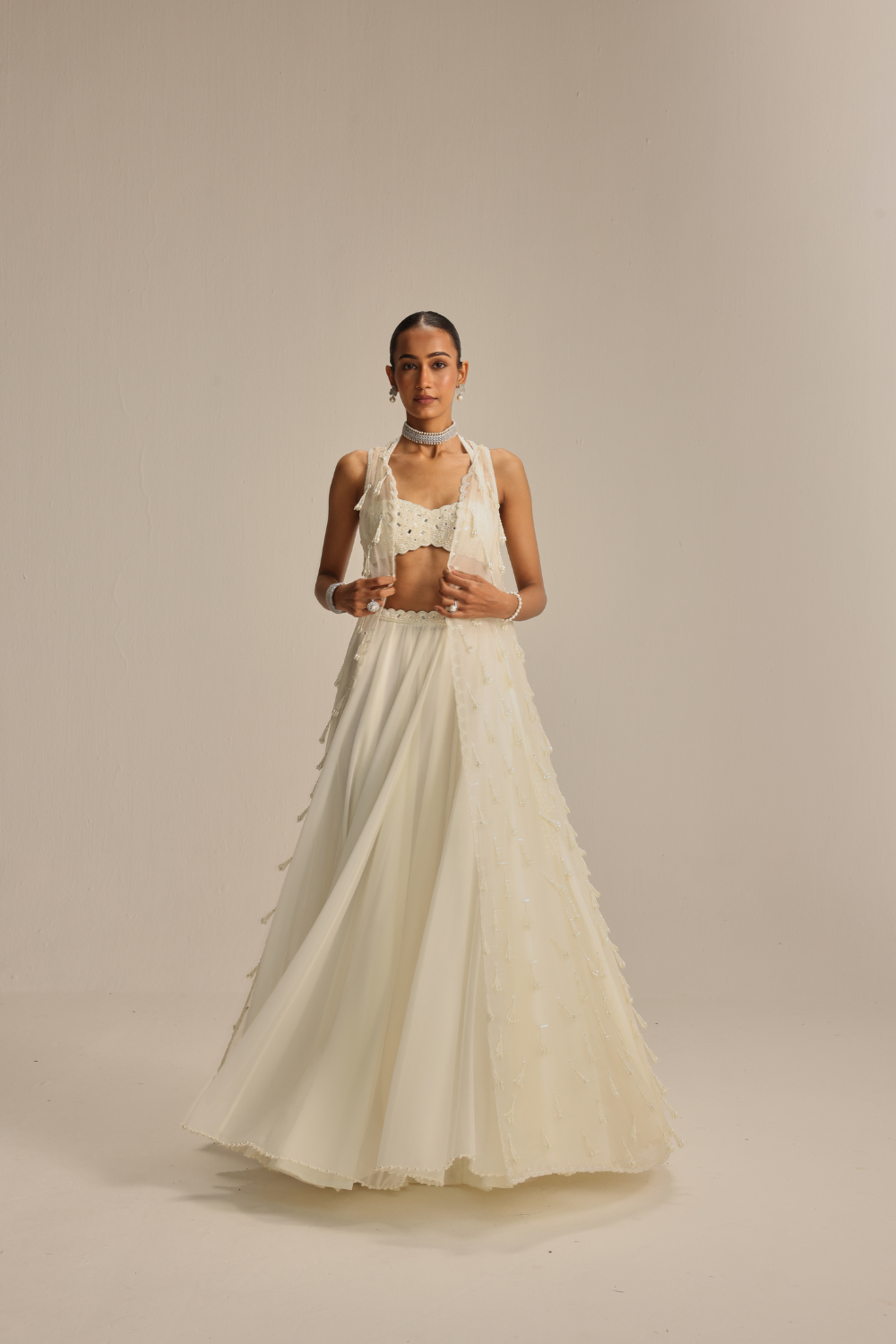 Off White Jacket Pearl and Mirror Jacket Set