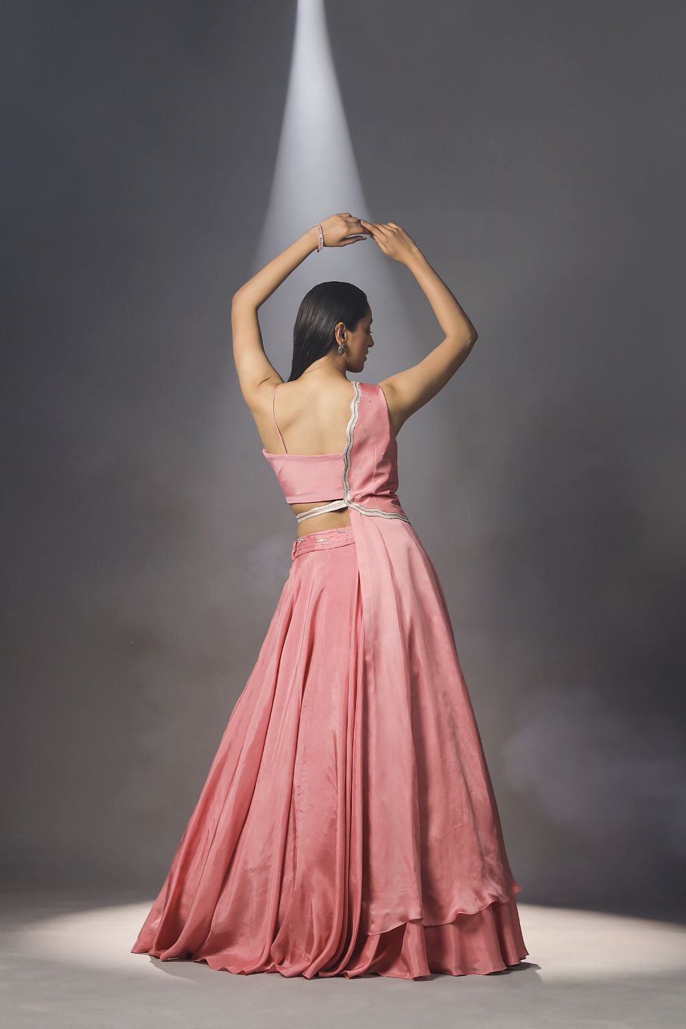 Cashmere rose pink skirt set with jacket dupatta