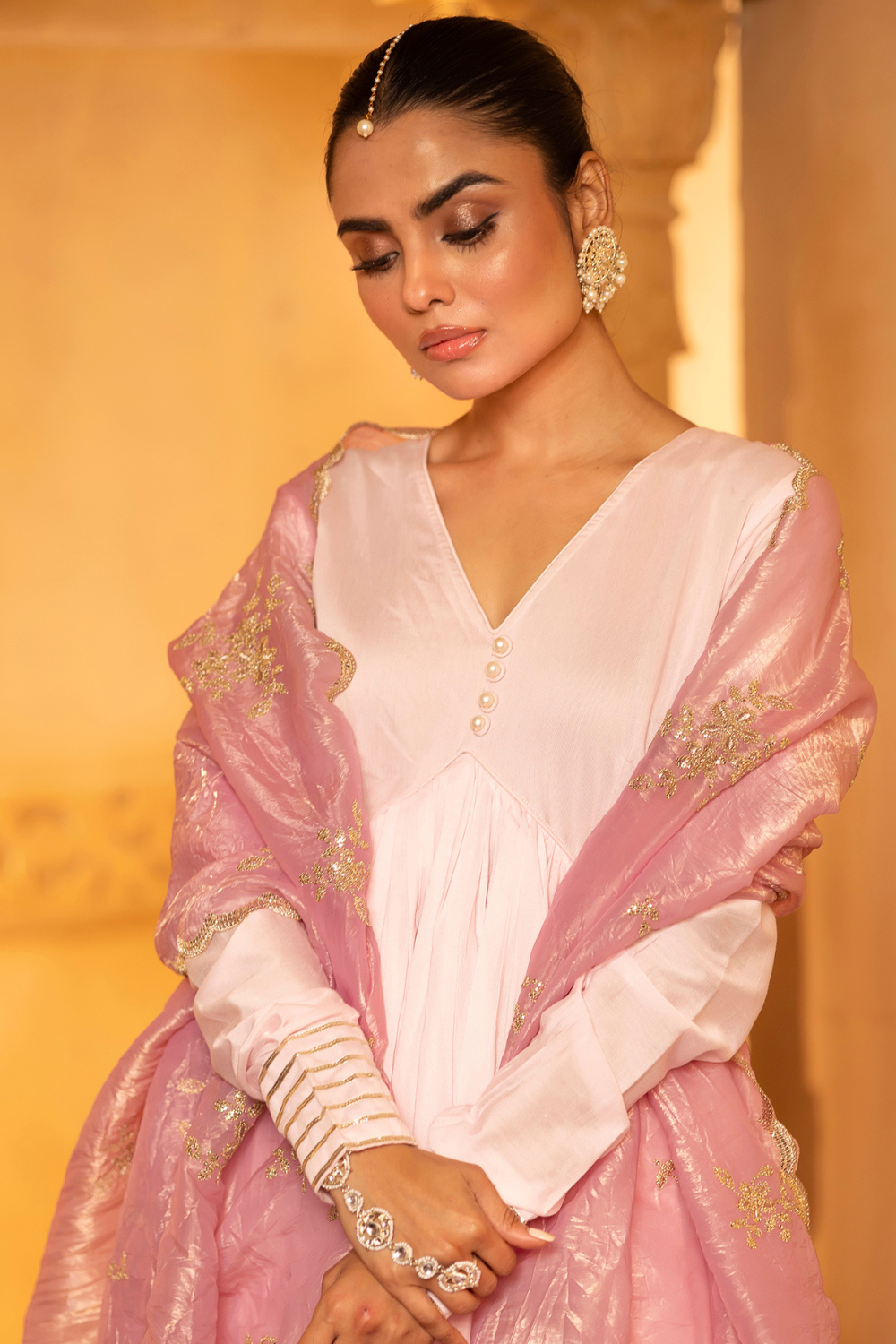 Pink Chanderi Anarkali Set
