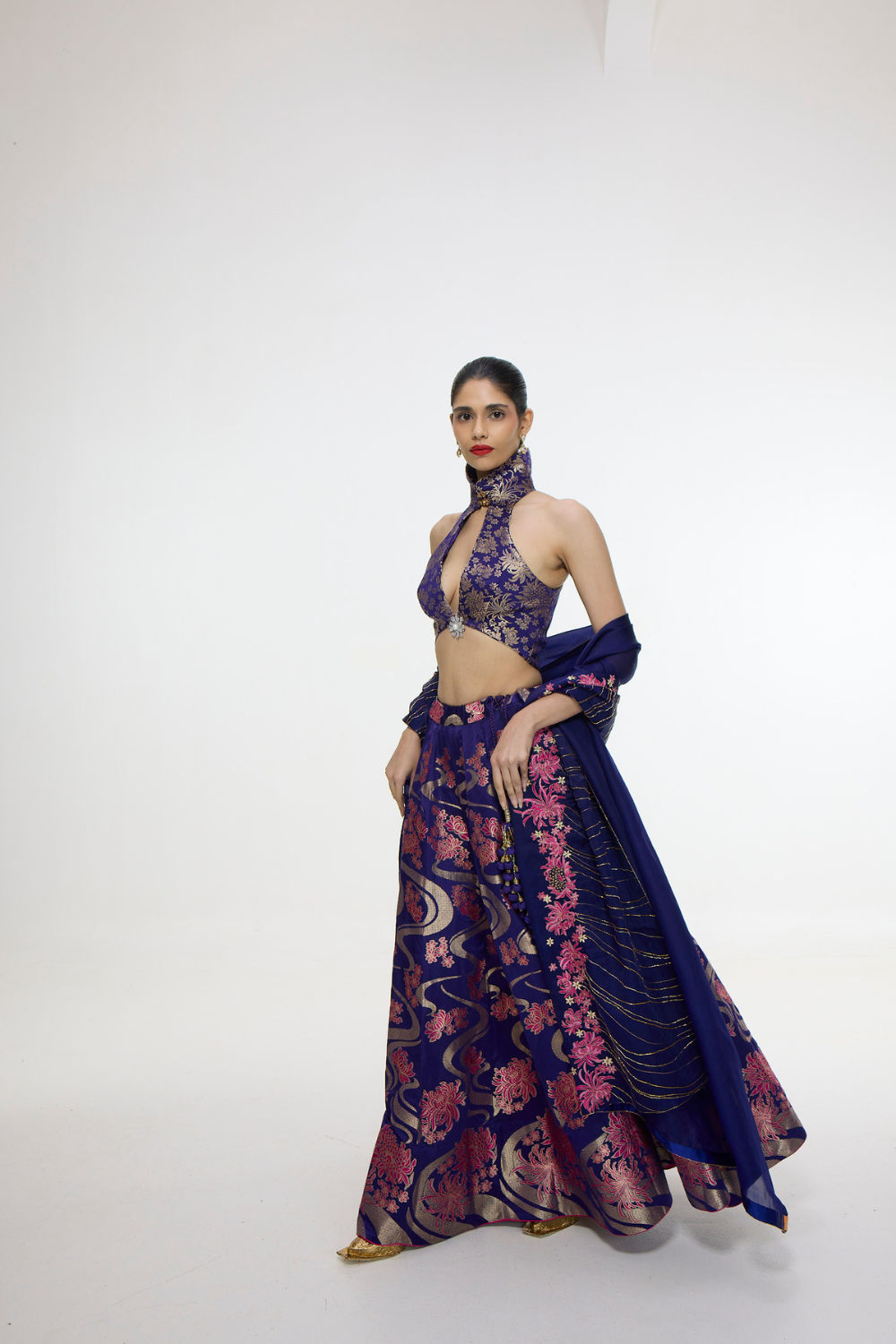 Handwoven Aubergine Cutwork Lehenga Set
