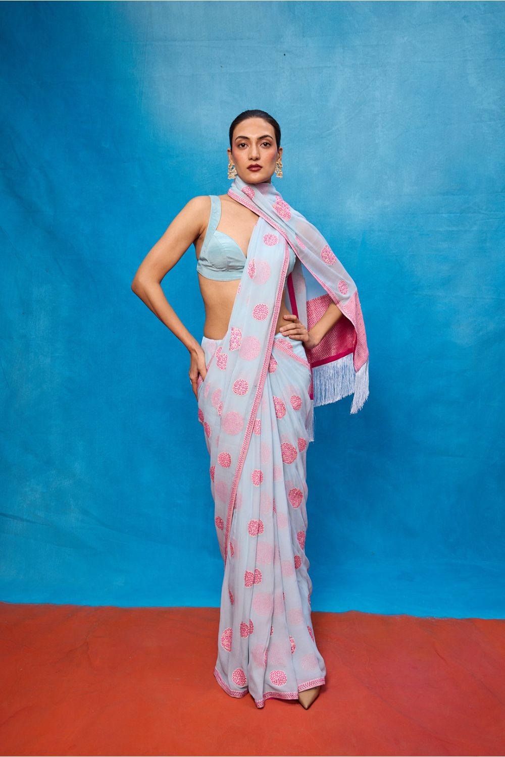 Handwoven Ice Blue Chiffon Banarasi Saree