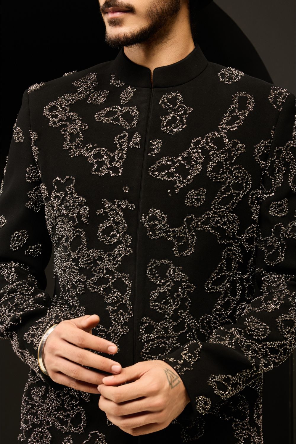 Black indo Western highlighting with pearls, sequins and cutdana