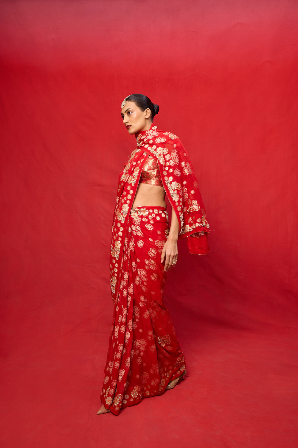Handwoven Red Chiffon Banarasi Saree